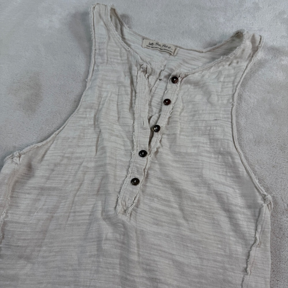 We The Free Free People Henley Tank Top Oatmeal Beige Cotton Slub XS OB1258459